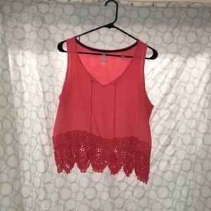 Pink Crop Top with Lace on the Bottom